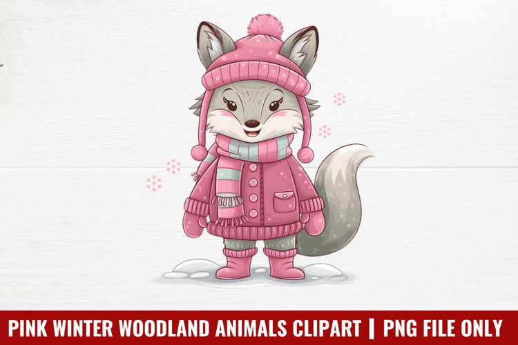 Pink Winter Woodland Animals Clipart PNG