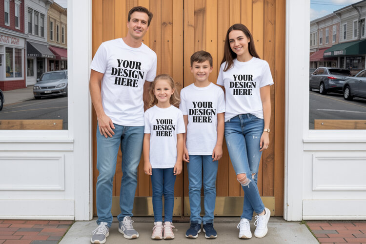 Bella Canvas 3001 Family Group Mockup | Matching T-Shirt Fla example image 1