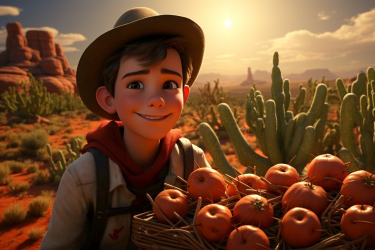 3D Character Child Boy Farmer with relevant environment