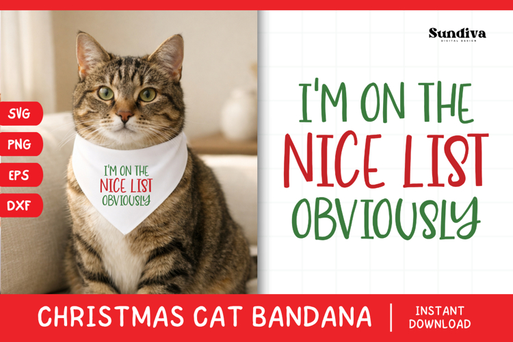 Christmas Cat Bandana Quotes SVG | I'm on the Nice List