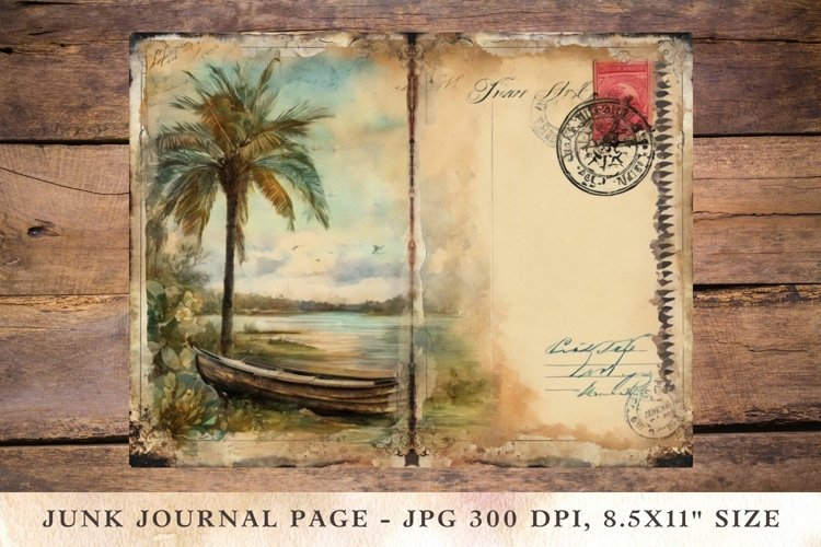 Printable Junk Journal Pages travel postcard 9 example image 1