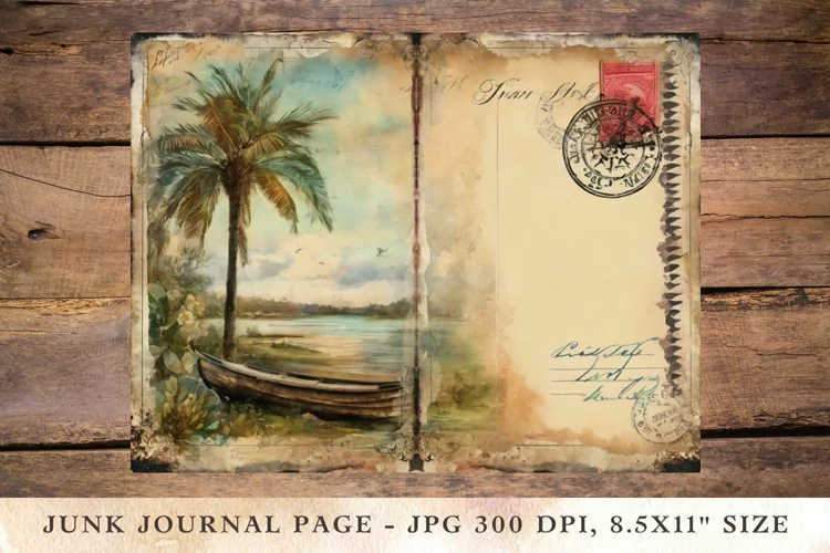 Printable Junk Journal Pages travel postcard 9