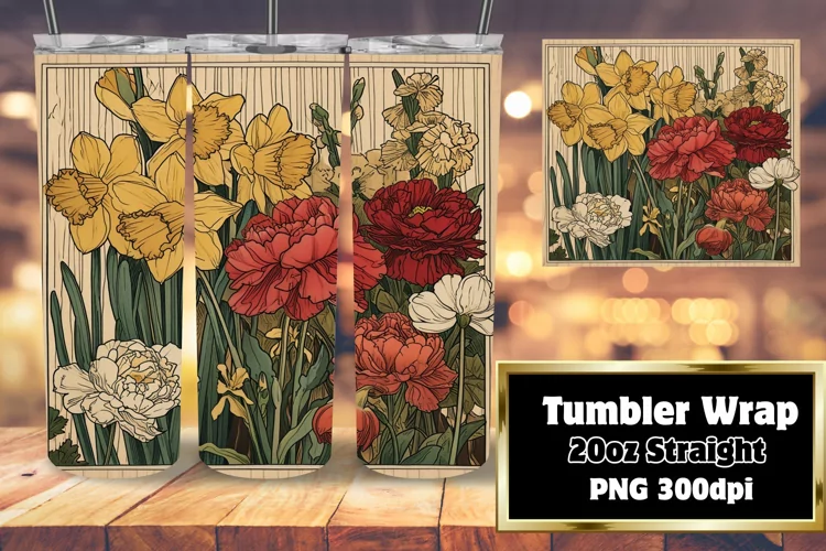 Retro Flower Pattern Sublimation Tumbler - 20oz
