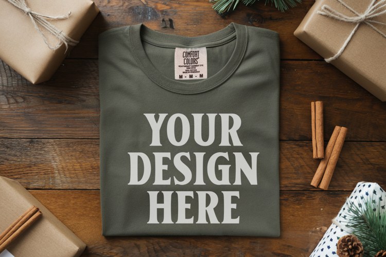 Forest green Comfort Colors 1717 Christmas Folded T-Shirt Mo
