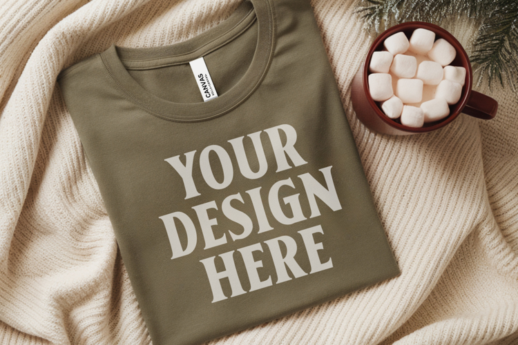 Christmas Bella Canvas 3001 Heather Olive Folded Tshirt Mock