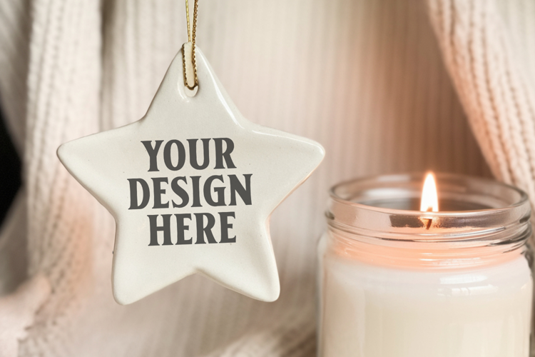 Christmas Star Ceramic Ornaments Mockup | Holiday Star Ornam