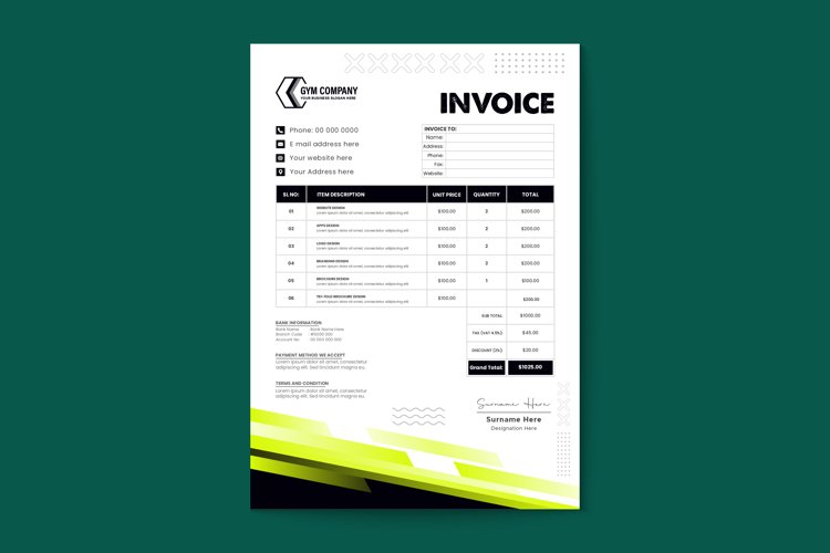Gym fitness quotation invoice template