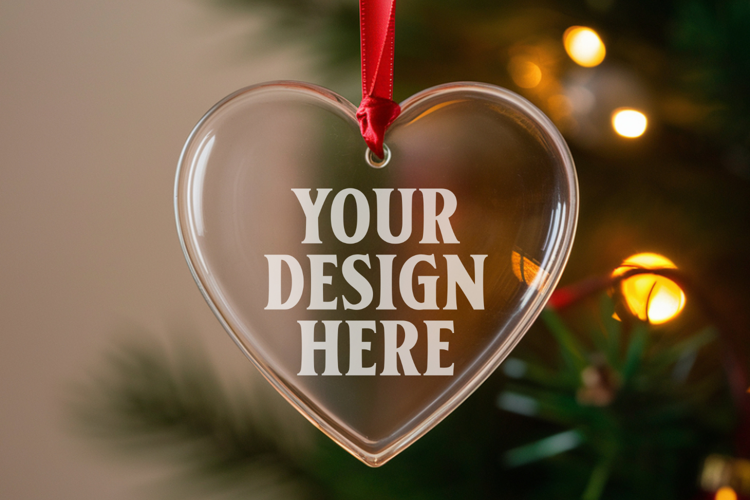 Christmas Heart Crystal Glass Ornaments Mockup