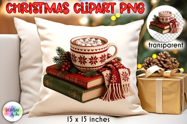 Christmas Cocoa Books and Knitted Scarf PNG example image 1