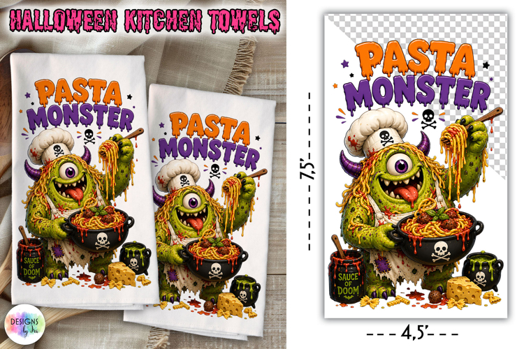 Pasta Monster Halloween Kitchen Towel PNG