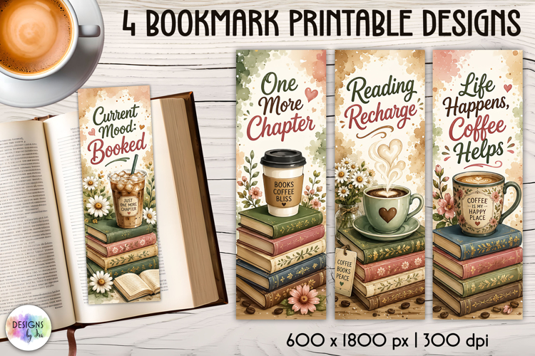 Coffee And Books Bookmarks, Reader Quotes Designs