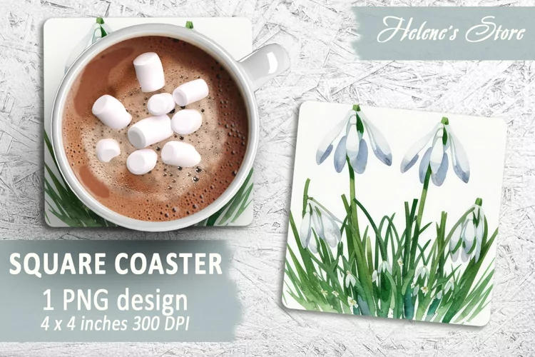 Floral Square Coasters | Spring flowers Sublimation Coaster