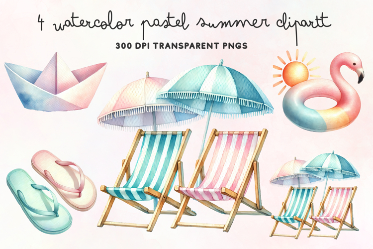 Watercolor Beach Clipart Image 6