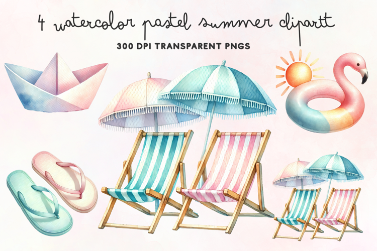 Watercolor Pastel Summer Clipart PNG