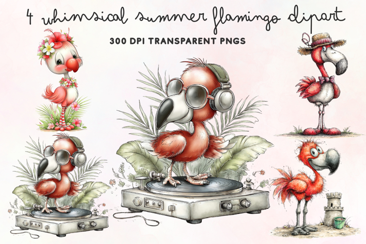Whimsical Summer Flamingo Clipart PNG
