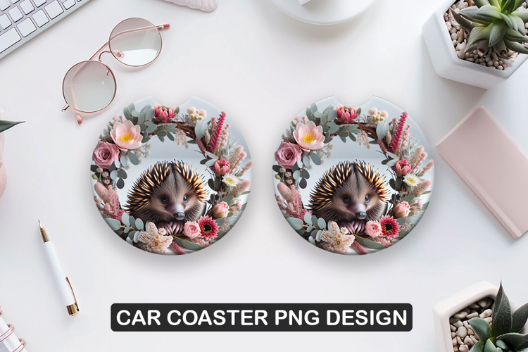 Hedgehog Car Coaster Sublimation| Animal Coaster PNG
