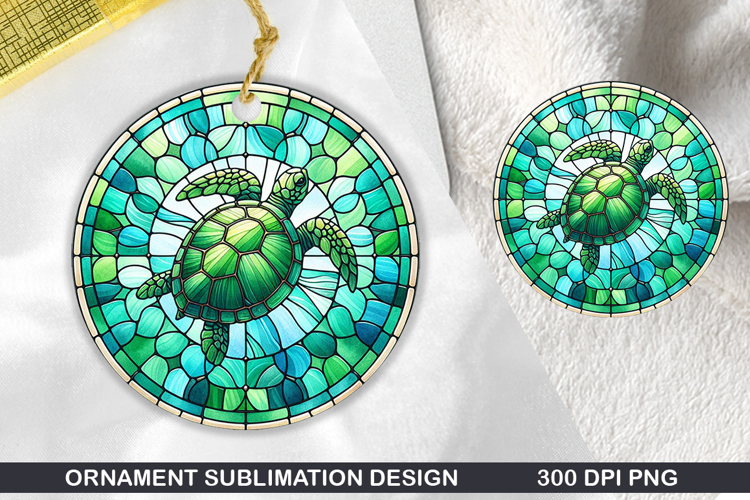 Turtle Stained Glass Ornament PNG, Sublimation PNG Design