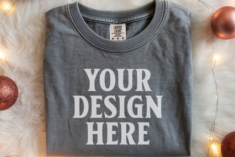 Pepper Comfort Colors 1717 Christmas Folded T-Shirt Mockup