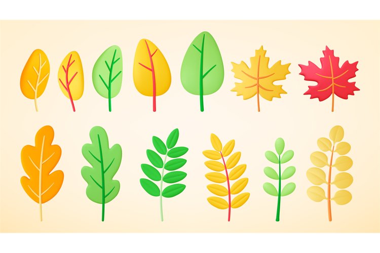 Abstract 3d leaves and trees. Nature realistic plasticine el example image 1