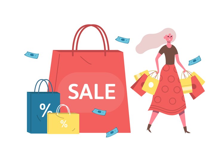 Bad habits, people addictions shopping. Woman buying and spe example image 1
