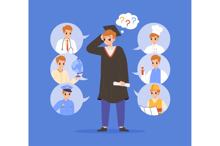 Choose profession. Young school graduate choosing future wor example image 1