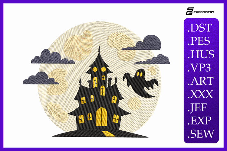Halloween Haunted House Embroidery Designs For Machine