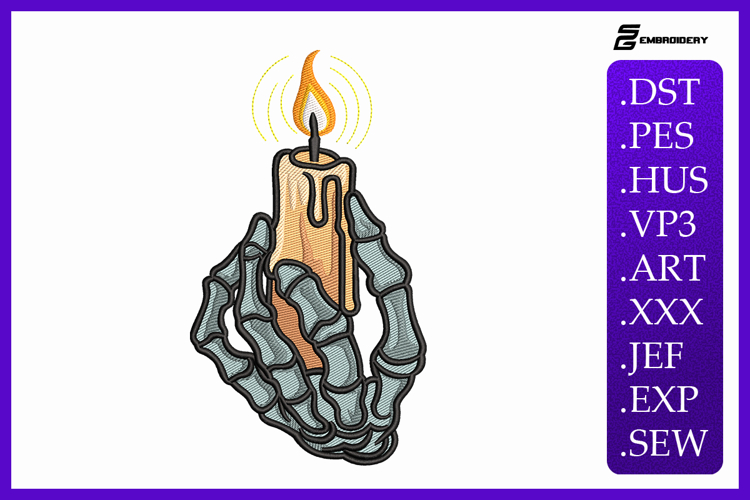 Skeleton Hand Candle Embroidery Designs For Machine
