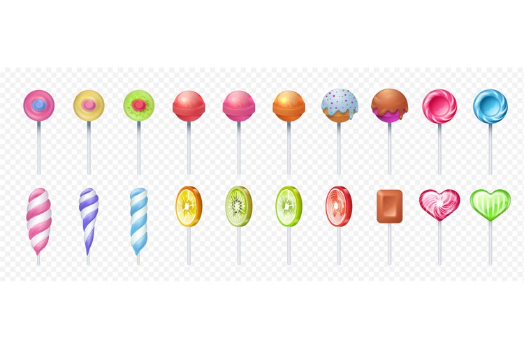 Lollipop. Realistic round and spiral sweet lolly candies. Su