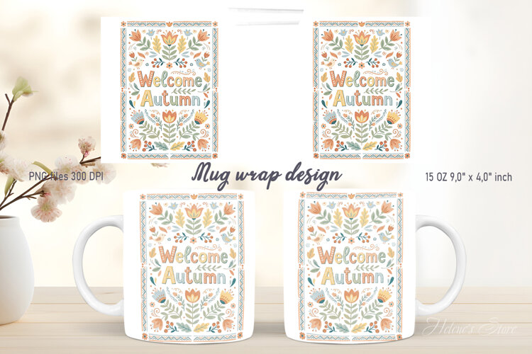 Welcome Autumn Leaves mug wrap design |Farmhouse pattern png example image 1