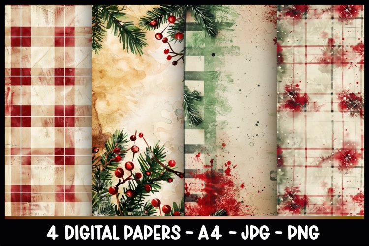 4 Christmas Digital Papers I Christmas Junk Journal Pages