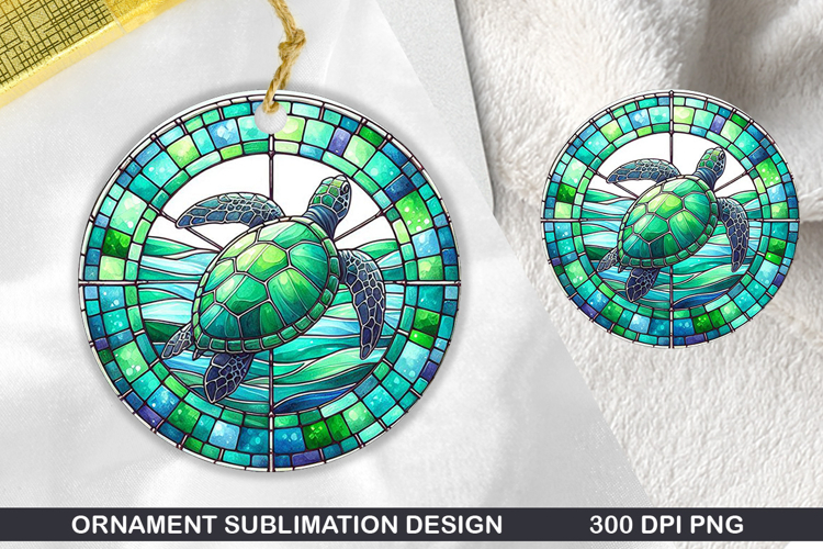 Turtle Stained Glass Ornament PNG, Sublimation PNG Design