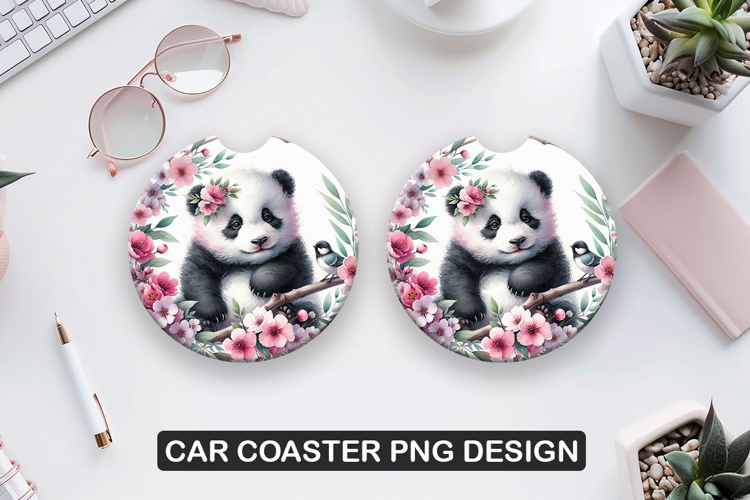 Panda Bear Car Coaster Sublimation| Animal Coaster PNG