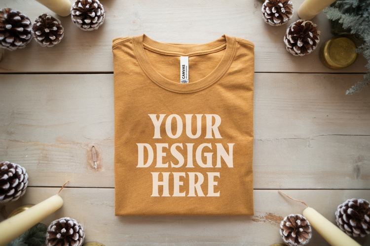 Christmas Bella Canvas 3001 Heather Mustard Folded Tshirt Mo