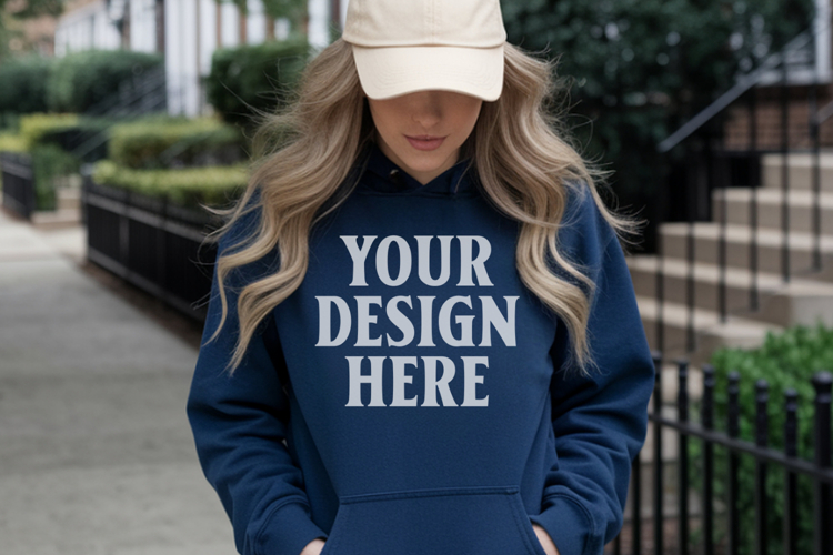 Navy Gildan 18500 Hoodie Sweatshirt Mockup, 185 mock-up