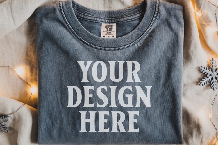 Pepper Comfort Colors 1717 Christmas Folded T-Shirt Mockup