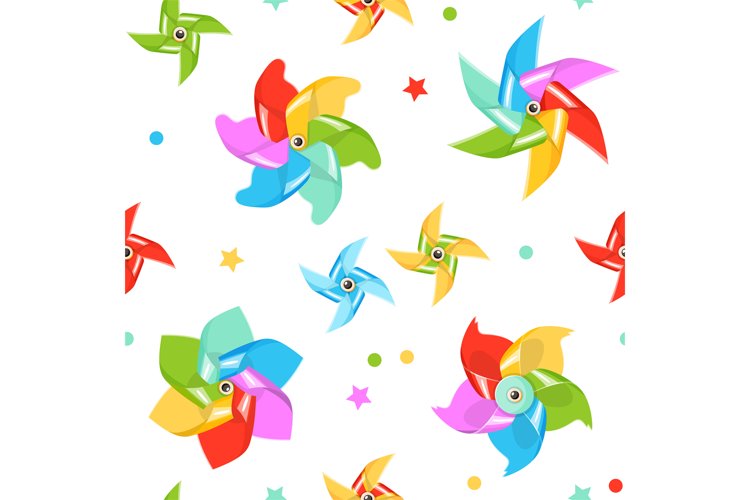 Pinwheel seamless pattern. Colorful paper windmills, repeat example image 1
