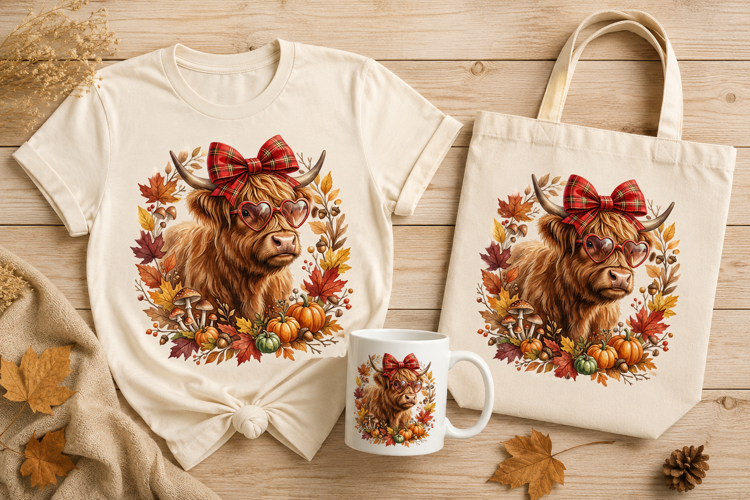 Highland Cow Heart Sunglasses Fall Wreath Art