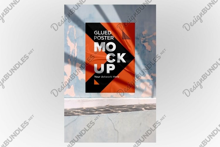 Poster Mockup with Glued, Wrinkled & Crumpled Paper Effect example image 1