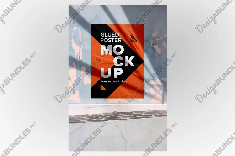 Poster Mockup with Glued, Wrinkled & Crumpled Paper Effect