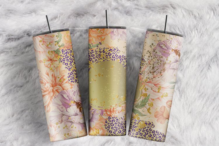 Custom Name Summer Floral Cheetah Gold 20 oz tumbler wrap