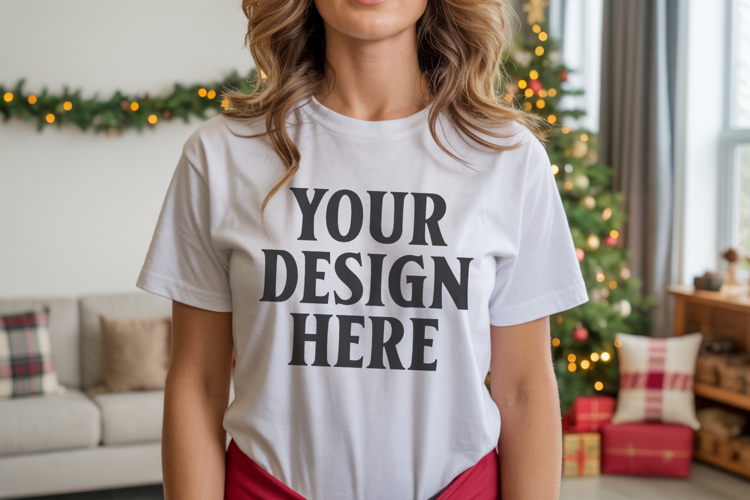 Bella Canvas 3001 White Christmas Shirt Mockup, Trandy