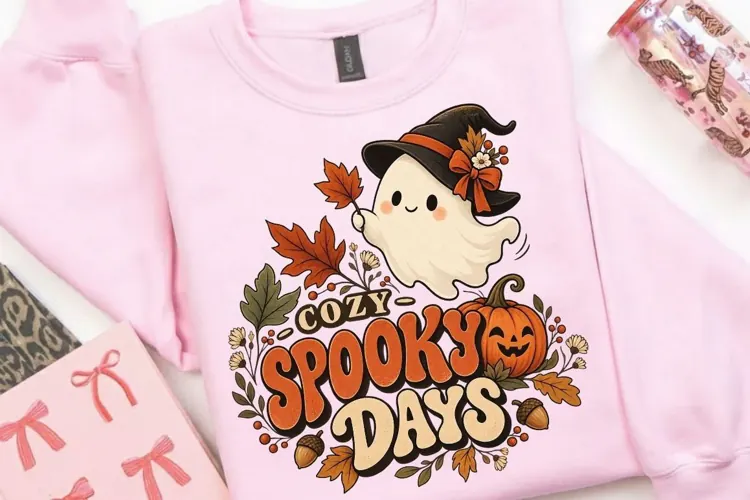 Cozy Spooky Days Ghost Pumpkin PNG, Cute Halloween Witch