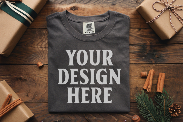 Pepper Comfort Colors 1717 Christmas Folded T-Shirt Mockup