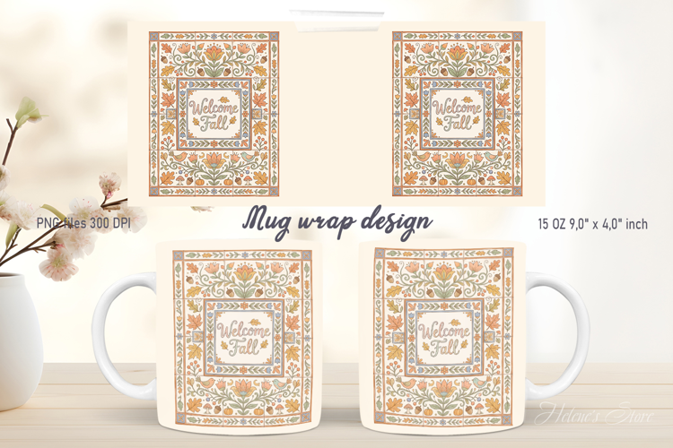 Welcome Fall Leaves mug wrap design |Farmhouse pattern png