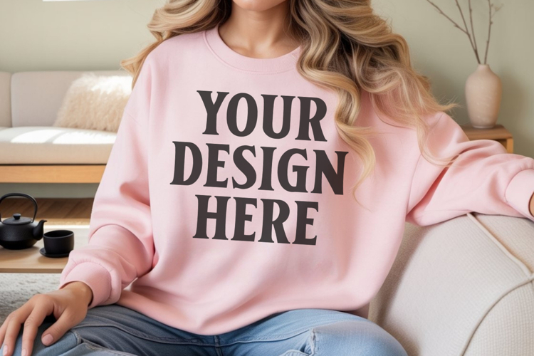Light Pink Gildan 18000 Crewnwck Sweatshirt Mockup, gildan