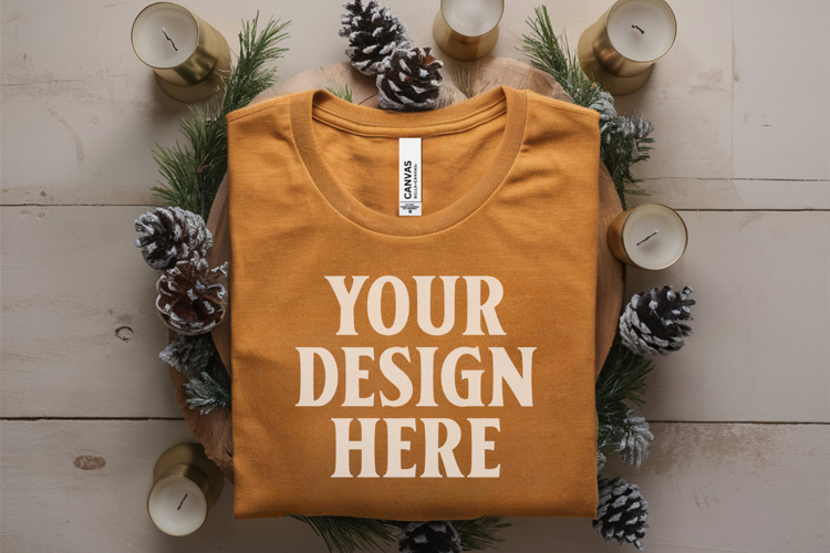 Christmas Bella Canvas 3001 Heather Mustard Folded Tshirt Mo