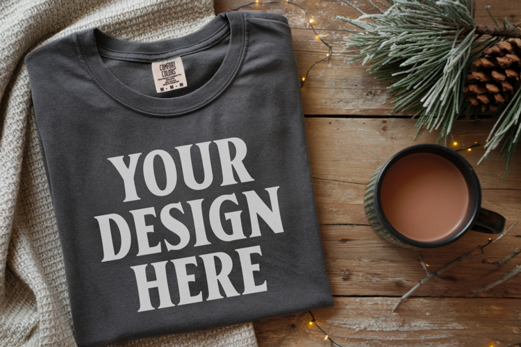 Pepper Comfort Colors 1717 Christmas Folded T-Shirt Mockup