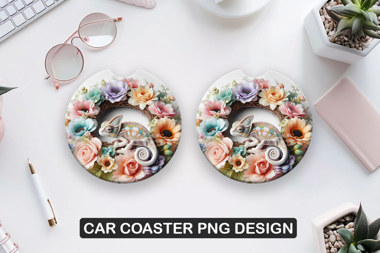 Chameleon Car Coaster Sublimation| Animal Coaster PNG