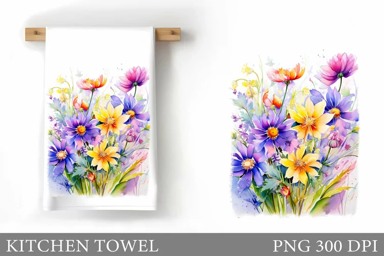 Wildflowers Kitchen Towel. Flowers Kitchen Towel Design