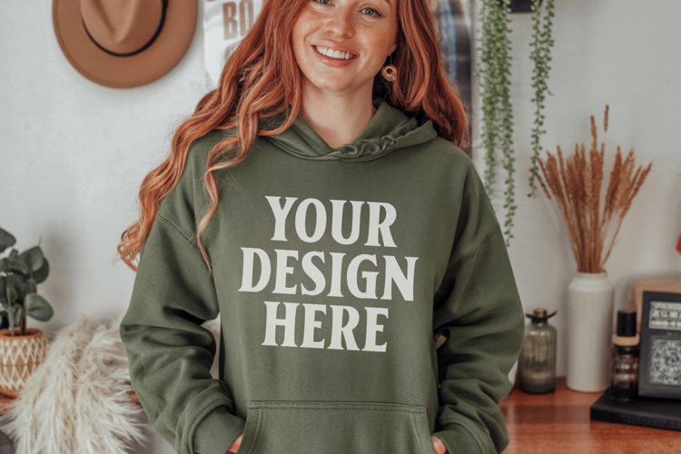Military Green Gildan 18500 Hoodie Mockup, G18000 Hoodie Mod